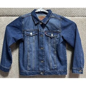 Levi's Strauss Blue Denim Long Sleeve‎ Jean Jacket Watermelon Back Medium 16-18